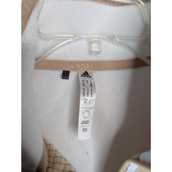 Adidas Women's Quarter Zip Fleece Pullover Small Tan White - Picture 3 of 5